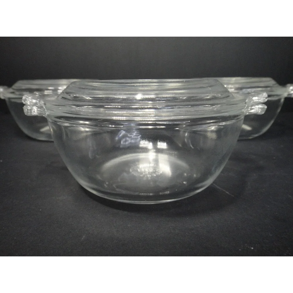 Vintage Pyrex #018 Originals Clear Glass 10 oz Casserole Dishes w/ Lids Set of 3
